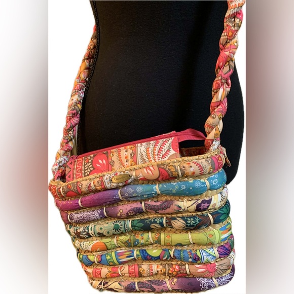 Cappelli Straworld Handbags - Cappelli Straworld Woven Straw Crossbody Bag with Colorful Fabric Accents